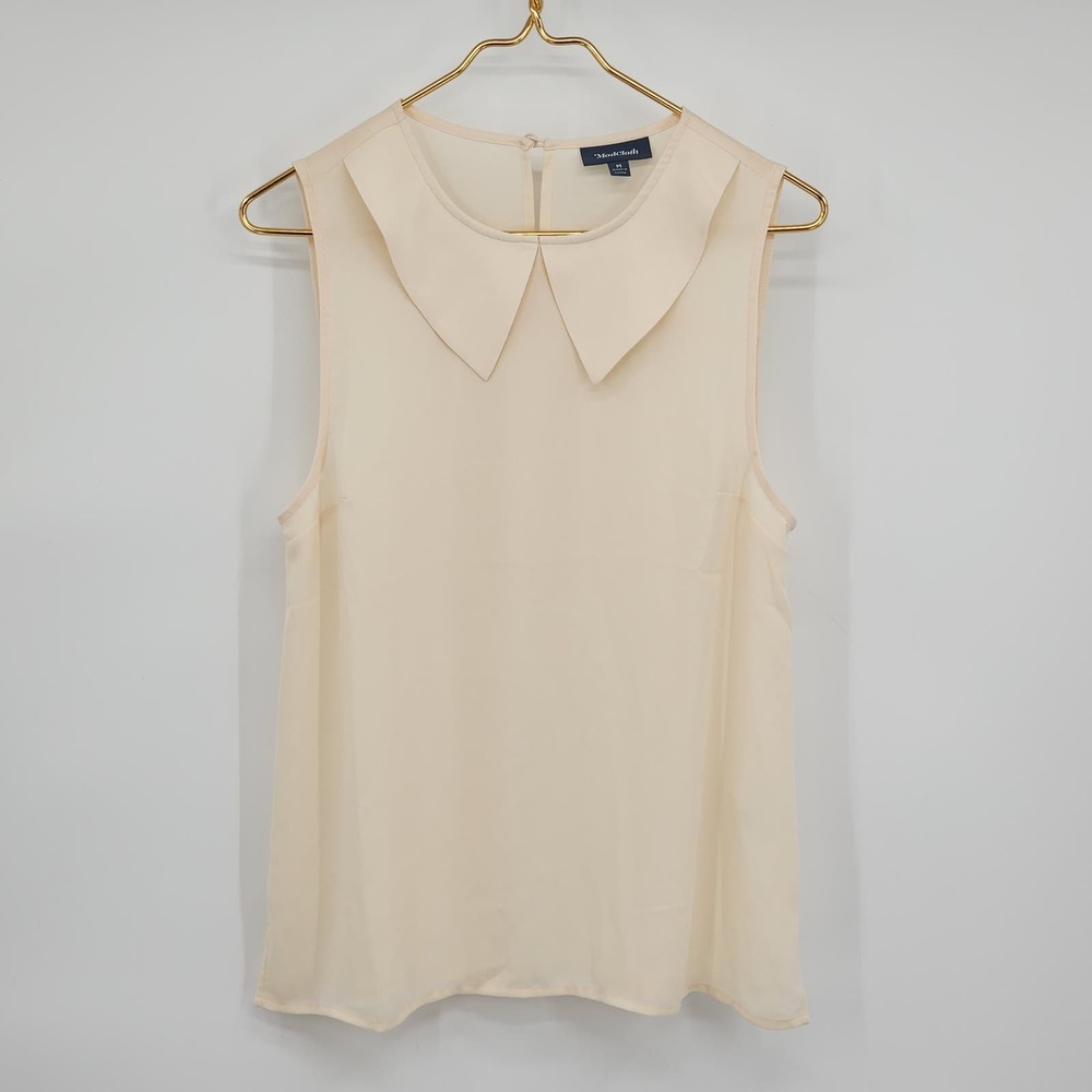Modcloth Women's Cream Sleeveless Top Blouse Chelsea Collar Size Medium